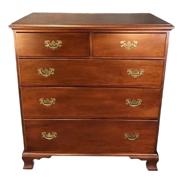 Vintage Five Drawer Solid Cherry Dresser Chest For Sale