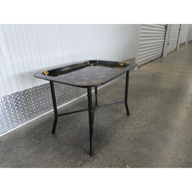 1970s 1970s Italian Painted Tole Tray Table With Faux Bamboo Legs For Sale - Image 5 of 13