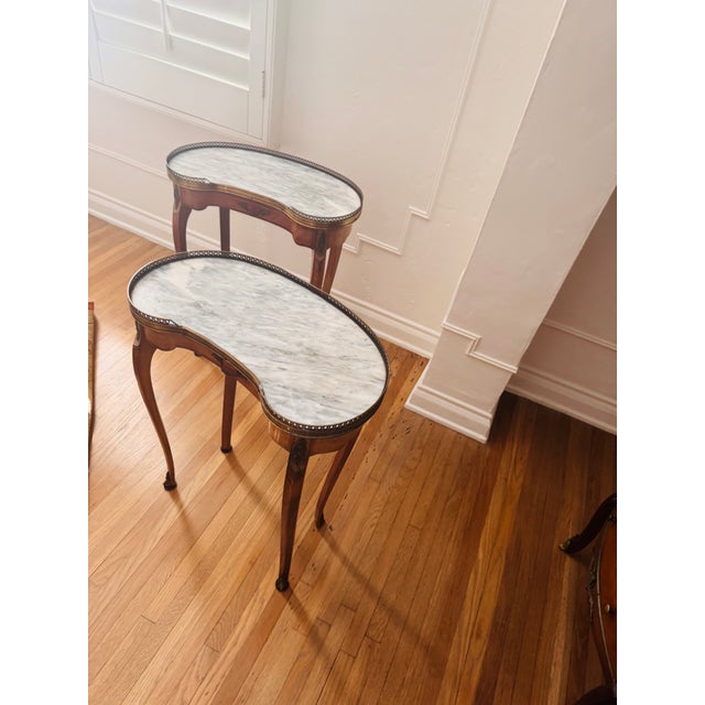 French Pair of Antique French Louis XVI Side Tables With Brass Gallery Rails and Bronze Mounts For Sale - Image 3 of 3