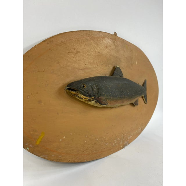 American Antique Painted Carved Wood Fish Wall Sculpture For Sale - Image 3 of 6