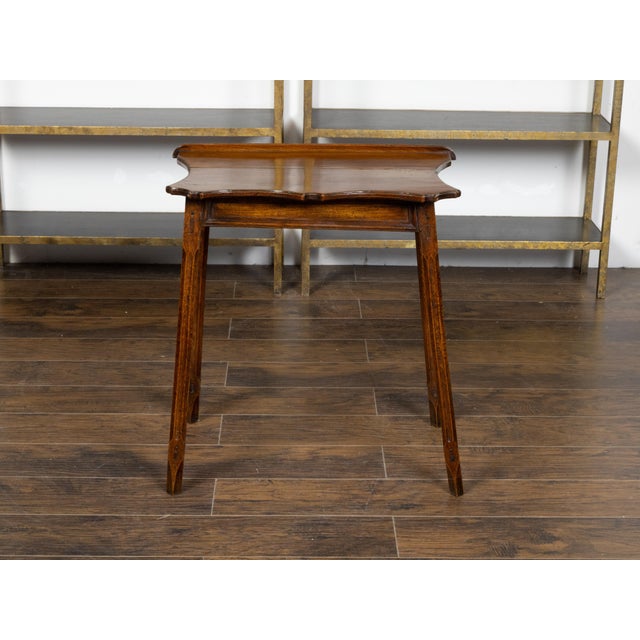 19th Century English Oak Side Table with Lift Top, Carved Serpentine Front and Fluted Legs For Sale - Image 5 of 12