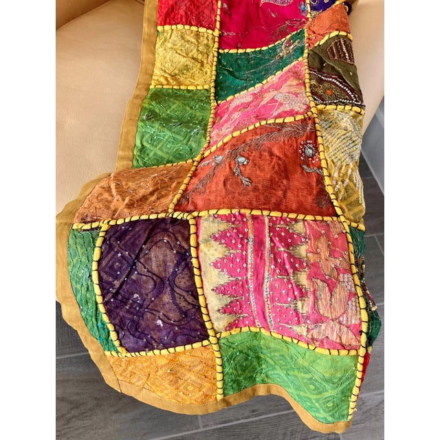 Early 21st Century Handcrafted Kantha Coverlet - Recycled Saris Heirloom-Quality One-of-a-Kind Pattern - 57” X 72” For Sale - Image 12 of 13
