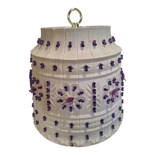 1960s Lawnware Swag Lamp, Purple Beads & Birds, Working For Sale