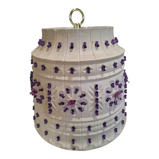 1960s Lawnware Swag Lamp, Purple Beads & Birds, Working For Sale