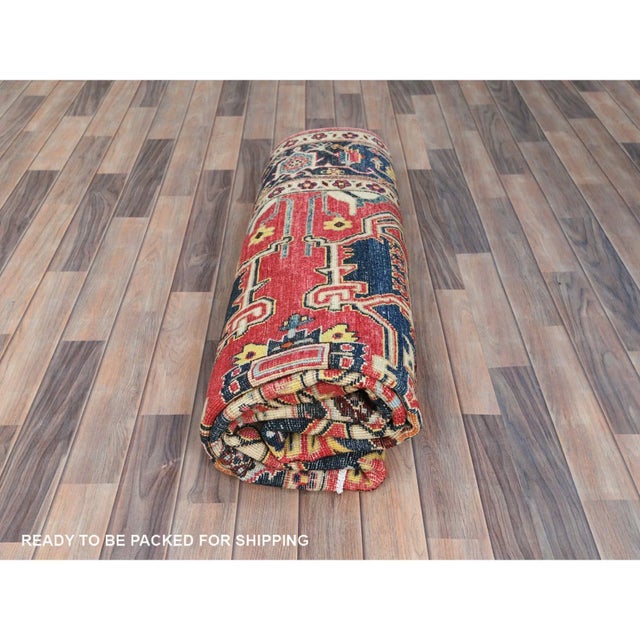 2010s Red, Afghan Peshawar With Large Medallion Heriz Design, Natural Dyes, Densely Woven, Soft Wool, Hand Knotted, Oriental Rug For Sale - Image 4 of 13