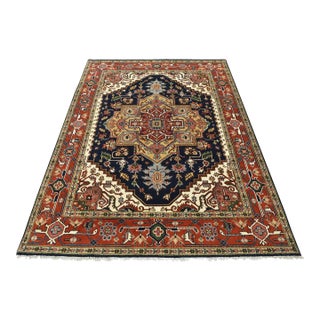 Serapi Rug 7'10'' X 9'11'' Blue Wool Hand-Knotted Oriental Carpet For Sale