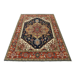 Serapi Rug 7'10'' X 9'11'' Blue Wool Hand-Knotted Oriental Carpet