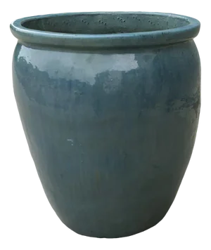 Large French Terracotta Turquoise Blue Garden Planter, 1960s