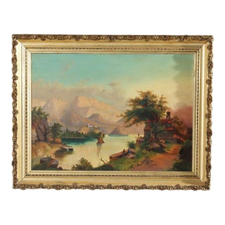 Antique Hudson River School Oil on Canvas Painting of a River Scene C1900 For Sale
