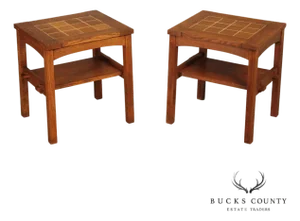 Stickley Mission Collection Pair Of Oak Tile Top End Tables