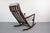 Dramatic lines on this well sculpted architectural afromosia frame w/ new light grey knit upholstery.