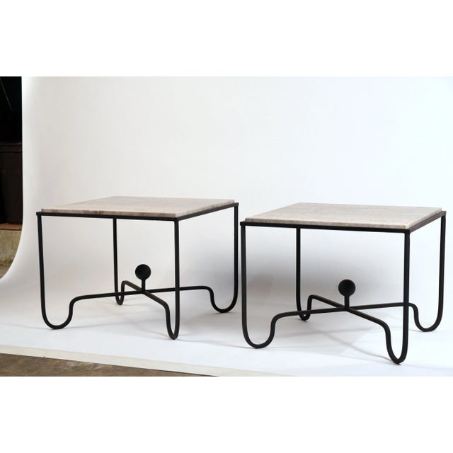 Large 'Entretoise' Silver Travertine Side Tables by Design Frères - a Pair For Sale - Image 9 of 9