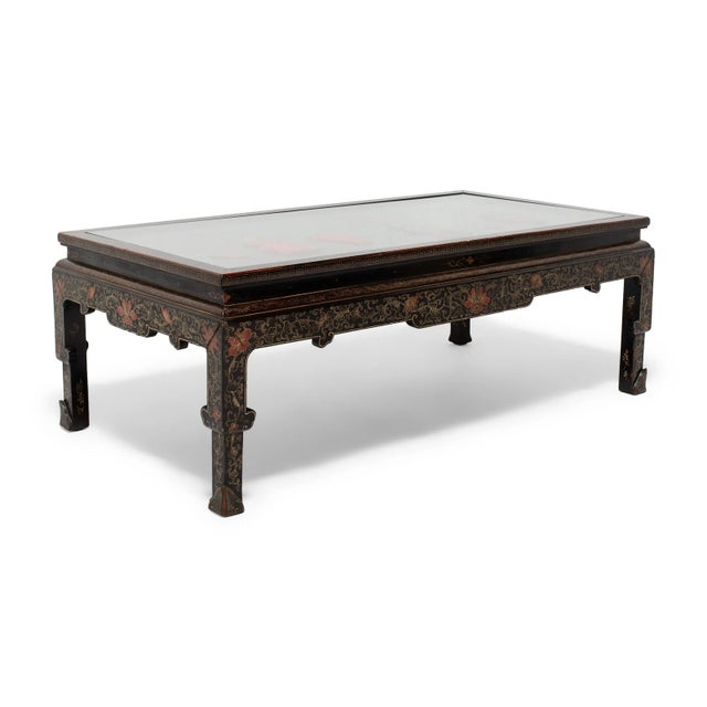 Chinese Painted Coffee Table With Stone Inlay, Century 1900