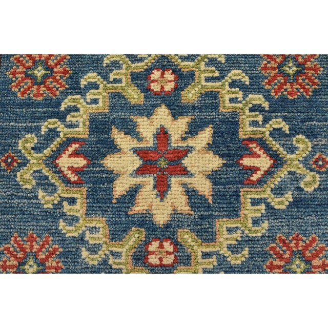 Kazak Rug 2’1” X 3′ Blue Wool Tribal Hand-Knotted Oriental Carpet For Sale In Philadelphia - Image 6 of 9