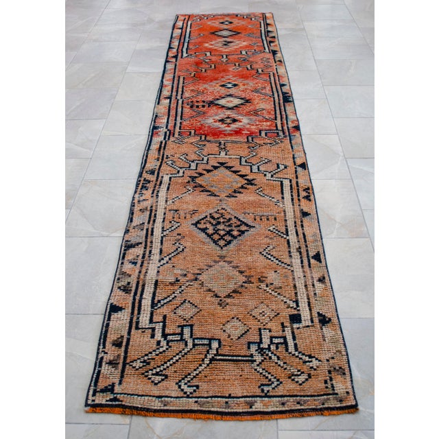 1960s Runner Kurdish Hand-Knotted Rug Hallway Decor Kitchen Floor Accent 3x12 Ft Approx For Sale - Image 16 of 16
