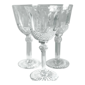 Vintage Saint Louis 'Tommy' Crystal Diamond Cut Claret Glasses: - Set of 3