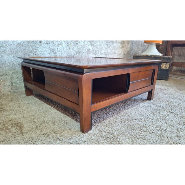 Square Coffee Table in Wood with Black Glass Top, 1990s For Sale - Image 9 of 13