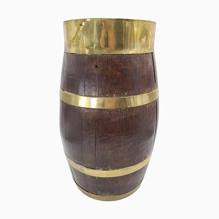 Decorative Wooden Barrel-Shaped Stand with Brass Hardware, 1970s For Sale - Image 12 of 12