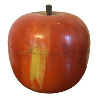 Antique Early 20th Century Paint Decorated Carved Wood Apple Box For Sale