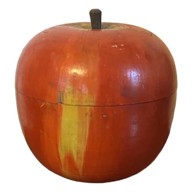 Antique Early 20th Century Paint Decorated Carved Wood Apple Box For Sale