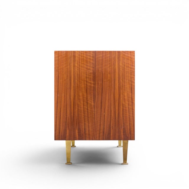 Mid 20th Century Gio Ponti for Singer & Sons Model 2184 Mid Century Walnut, Cane and Brass Credenza For Sale - Image 5 of 11