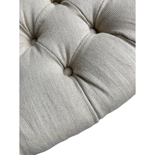 Custom Made Traditional Oval Tufted Ottoman For Sale In Los Angeles - Image 6 of 12