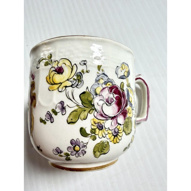 Antique Armorial Pearlware Porcelain Teacup Demitasse, Hand Painted Flowers & Crest For Sale - Image 9 of 12