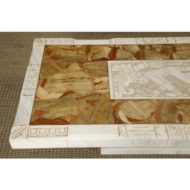 Onyx Vintage Italian Tessellated Onyx Coffee Table With Etched Stone Inset, 1970s For Sale - Image 8 of 18