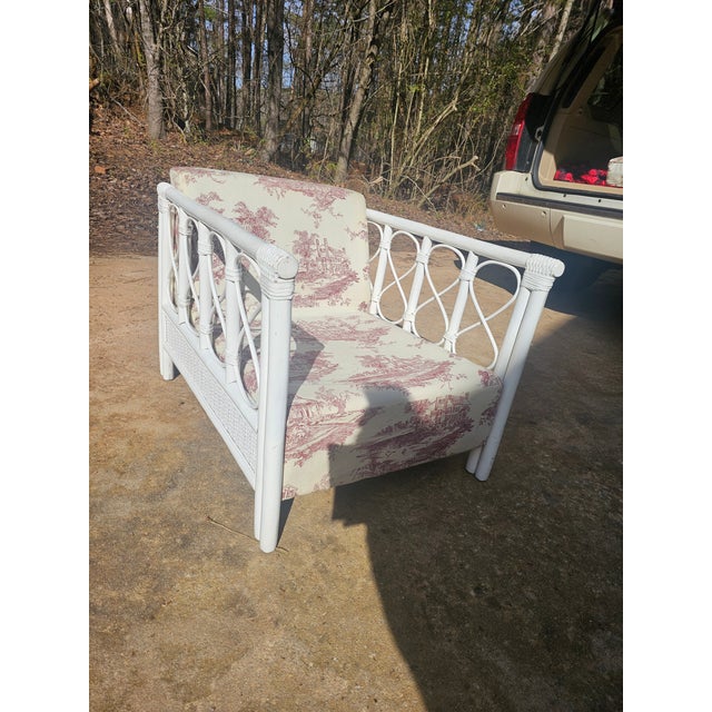 White Wicker and Rattan Henry Link Style Club Chair For Sale - Image 4 of 10
