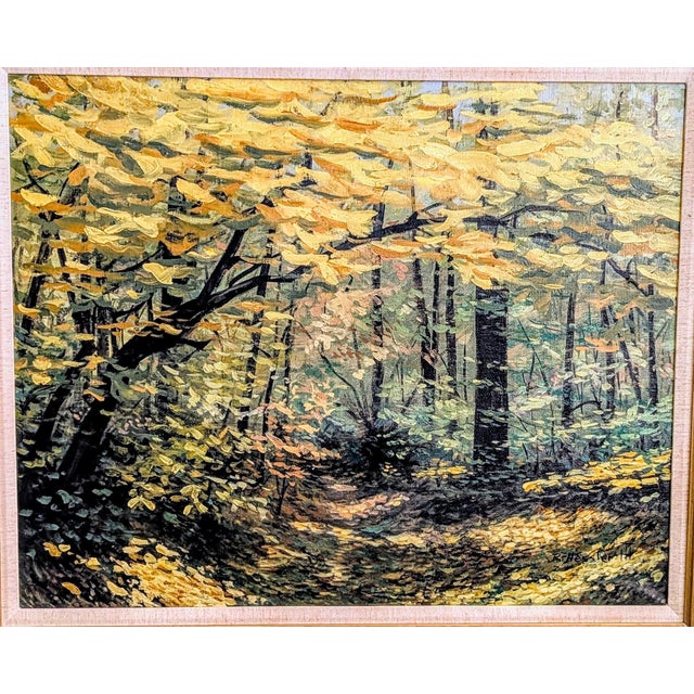 Impressionist Large Mid-Century Impressionist Autumn Forest Oil Painting – In the Style of R. Hessler For Sale - Image 3 of 11