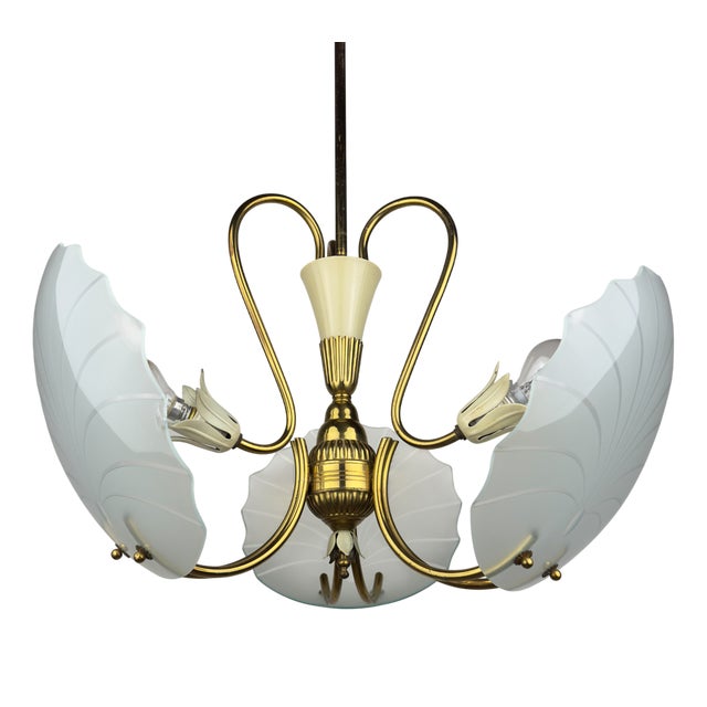 Antique Brass and Glass Chandelier in the style of Pietro Chiesa for Fontana Arte, Italy, 1930s For Sale