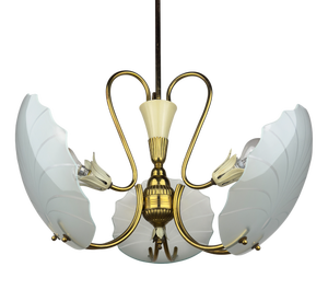 Antique Brass and Glass Chandelier in the style of Pietro Chiesa for Fontana Arte, Italy, 1930s