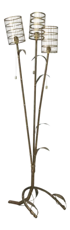 Vintage Italian Gilded Metal Bamboo Floor Lamp