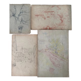 Heinrich Pforr, Landscape Village, Pencil on Paper, Set of 4 For Sale