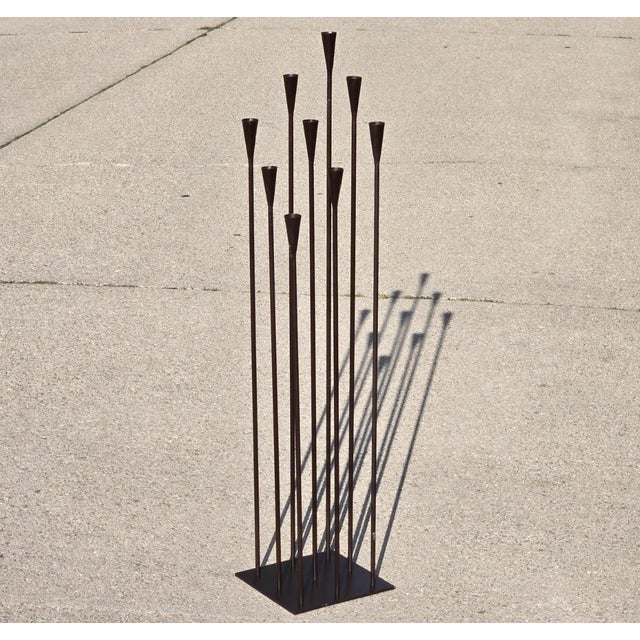 Brutalist Metal 42" Floor Candelabra, Manner of Harry Bertoia For Sale - Image 6 of 16