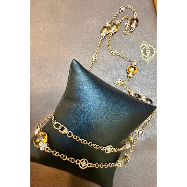 Multi Color Quartz Station Necklace With Tiny Diamonds 14kt Gold 32" L Necklace For Sale In New York - Image 6 of 18