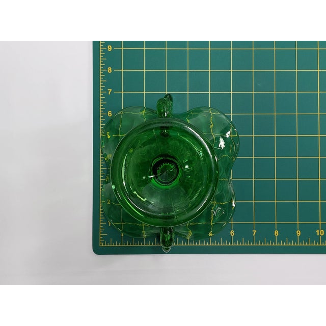 Vintage Fenton Dolphin Green Uranium Glass Two Handled Crimped Bowl For Sale - Image 10 of 11