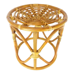 Vintage 1970s Bamboo and Rattan Round Side Table or Stool
