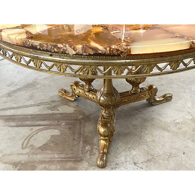 Brass Mid-Century Italian Large Onyx and Brass Coffee Table For Sale - Image 8 of 12