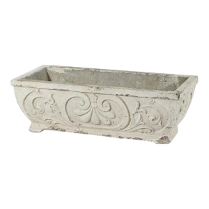 Cast Hardstone Long Garden or Patio Planter With Scroll Work in Relief 20th C