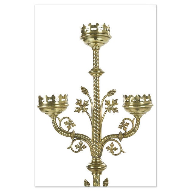 Large Religious Brass 7-Branch Candelabra For Sale - Image 4 of 8