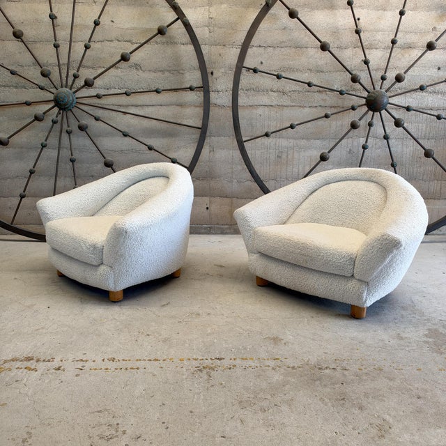 Pair of Vintage 1950s French-Style Plush Ivory Lounge Chairs After Royere For Sale - Image 9 of 13