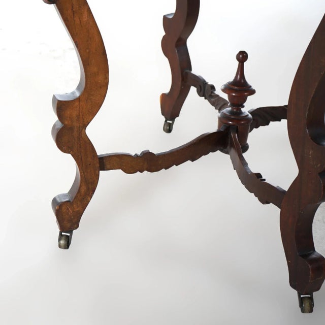 Brown Antique Victorian Rosewood & Marble Turtle Top Parlor Table Circa 1890 For Sale - Image 8 of 9