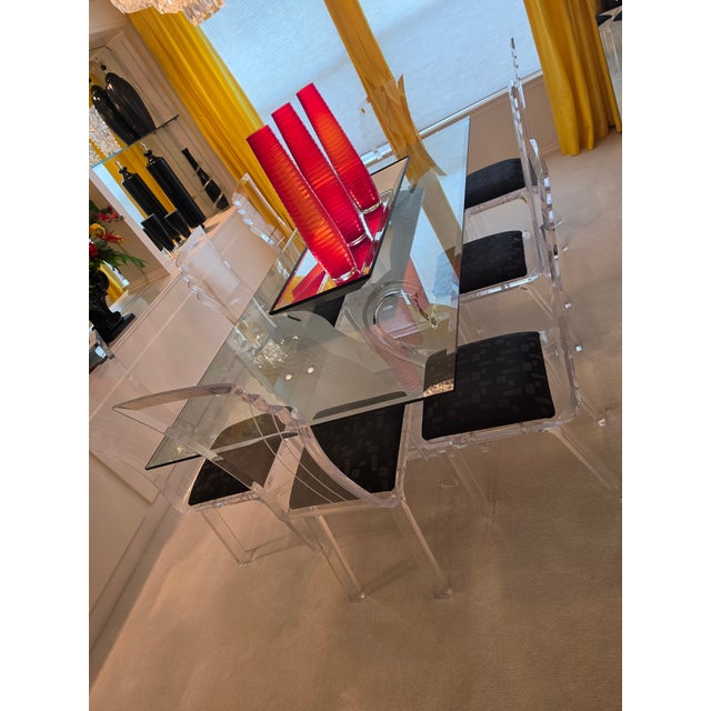 Vintage Glass and Lucite Dining Table With Chairs For Sale In Dallas - Image 6 of 7