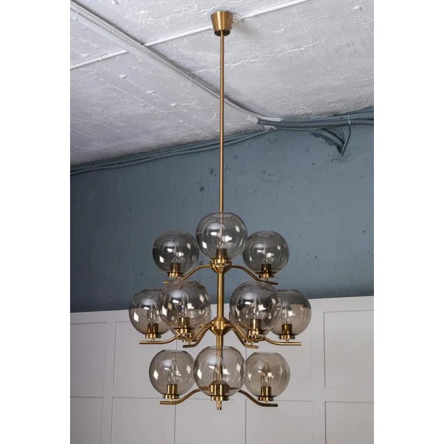 Metal Large Brass Chandelier by Holger Johansson, Sweden, 1970s For Sale - Image 7 of 12