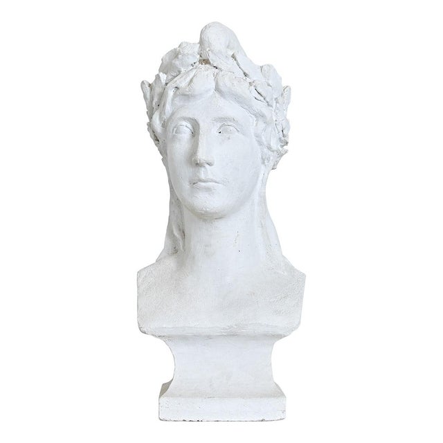 White French Vintage Plaster Bust of a Woman in Laurel Leaf Crown For Sale - Image 8 of 8