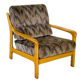Vintage Chair in Beech and Geometric Fabric, 1970 For Sale