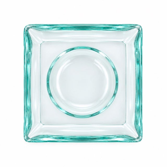 Mid-Century Modern Vintage Fontana Arte Aquamarine Crystal Glass Vide Poche Square Catchall Tray Italy Mid-Century For Sale - Image 3 of 10
