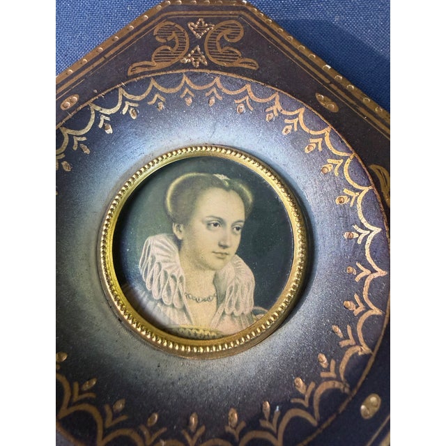 19th-century French miniature portrait of a noble lady, likely a reproduction painted in watercolor or gouache.The...