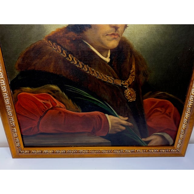 Large English Oil Painting Sir Thomas More Chancellor Duchy of Lancaster After Hans Holbein For Sale - Image 10 of 12